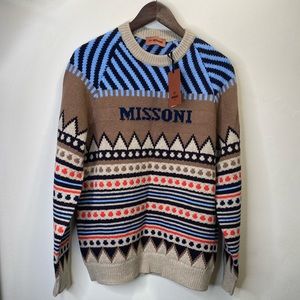 MISSONI Men’s Wool-Blend Geometric Ski Knit Sweater Size M